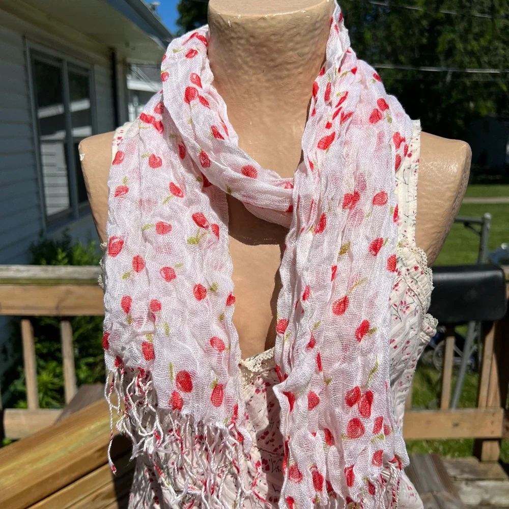 - Cherry Blossom Print Fringed Decorative Scarf! NEW!!